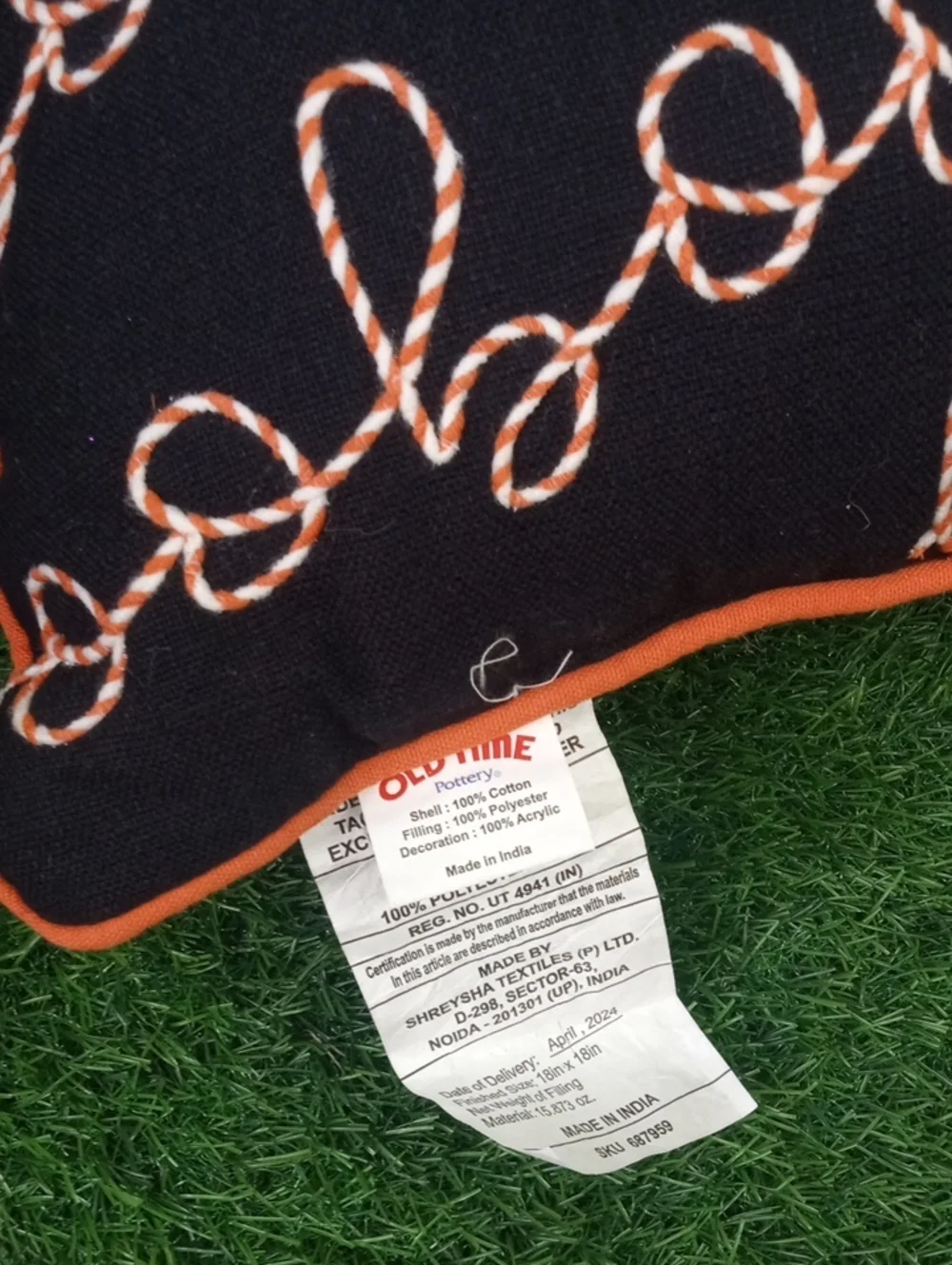 👻 Black Halloween 'Boo' Script Pillow with Orange Piping
